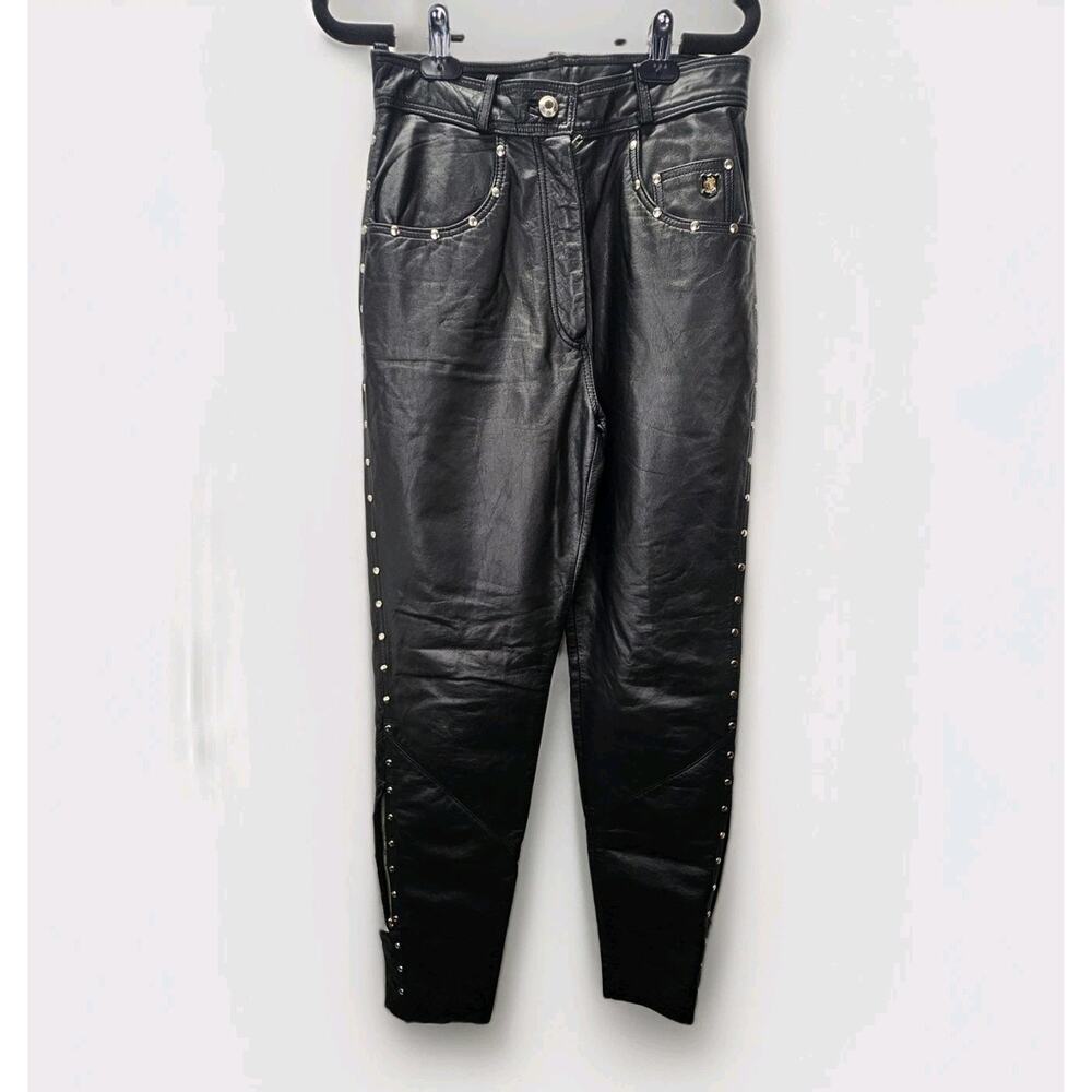 Vtg 90s Harley Davidson Womens Studded Leather Pants Sz 36 8 32" Black Biker